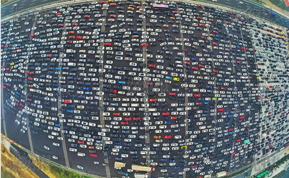滯留車(chē)輛航拍圖。