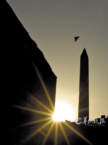 　　埃及盧克索市卡納克神廟,夕陽下鳥兒飛過方尖碑。才揚(yáng) 攝