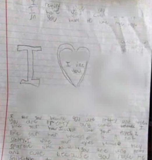 9歲男童給同伴女同學(xué)寫的情書。