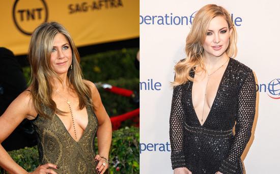 Jennifer Aniston & Kate Hudson出席重要場合也穿低胸裝。（圖片來源：臺灣東森新聞云）