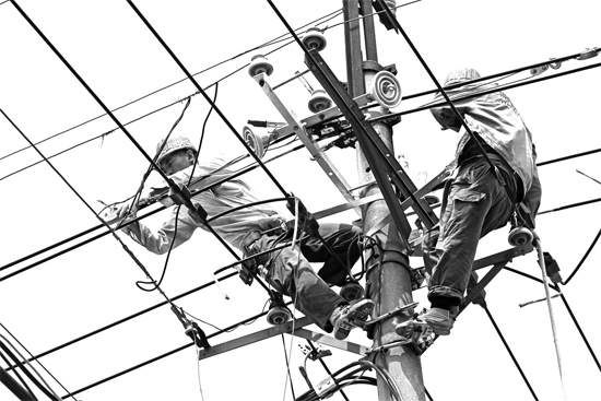 昨日中午，安陽市供電公司配電運(yùn)維專業(yè)團(tuán)隊(duì)的工作人員在維修線路