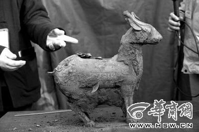 一件似羊似鹿的犧尊華麗亮相，可愛的造型“萌翻”現(xiàn)場(chǎng)。