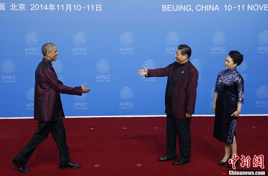 圖為習近平夫婦歡迎美國總統(tǒng)奧巴馬。中新社發(fā) 杜洋 攝