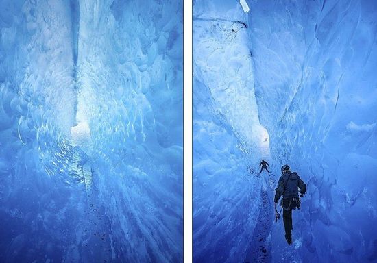 梅里格特別喜歡探索冰川。當(dāng)太陽高高升起后，可以看到冰反射出的壯觀美景。