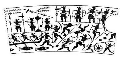 衛(wèi)輝市山彪鎮(zhèn)發(fā)掘出的戰(zhàn)國水陸攻戰(zhàn)紋銅鑒，上面有古人乘舟水戰(zhàn)的場面。